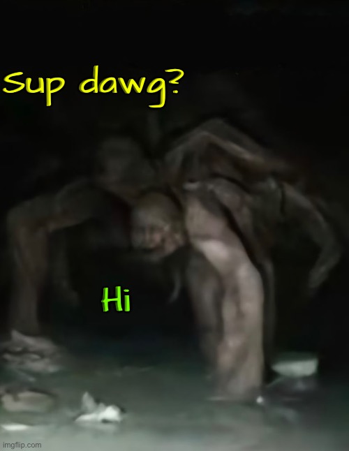 Sup Dawg | Sup dawg? Hi | image tagged in yo dawg,cursed images,creepy,excuse me what the f ck,what the f k did you just bring upon this cursed land,demonic | made w/ Imgflip meme maker