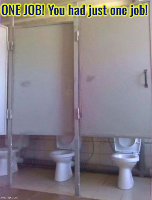 ONE JOB! | ONE JOB! You had just one job! | image tagged in you had one job,you had one job just the one,hilarious memes,task failed successfully,epic fail,public restrooms | made w/ Imgflip meme maker