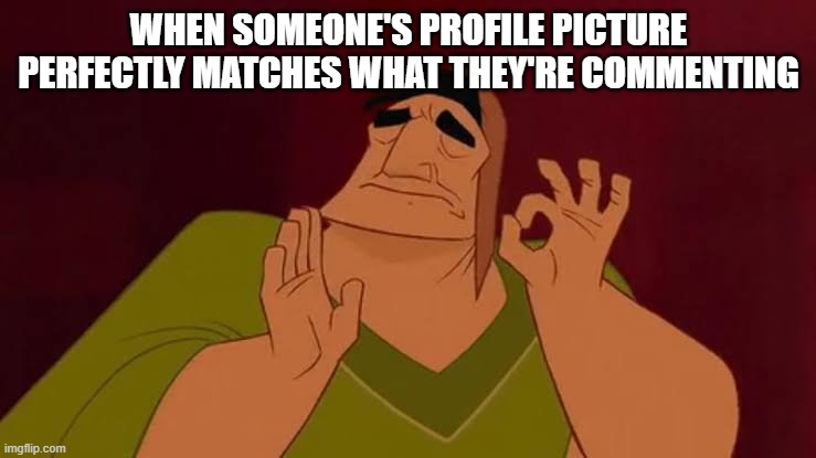 Patcha just right | WHEN SOMEONE'S PROFILE PICTURE PERFECTLY MATCHES WHAT THEY'RE COMMENTING | image tagged in patcha just right,emperor's new groove,lol so funny,the emperor's new groove,memes | made w/ Imgflip meme maker