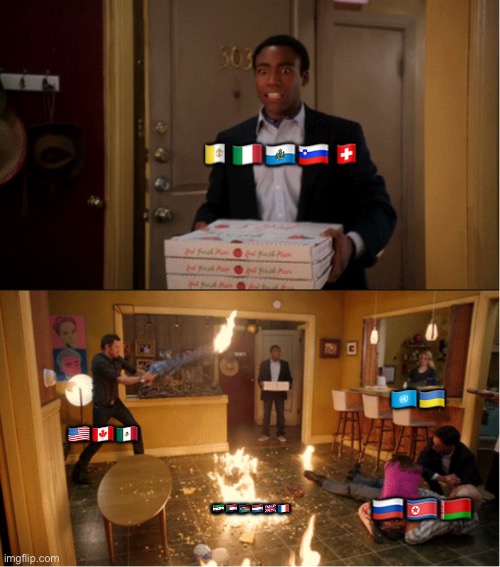 Community Fire Pizza Meme | 🇻🇦🇮🇹🇸🇲🇸🇮🇨🇭; 🇺🇳🇺🇦; 🇺🇸🇨🇦🇲🇽; 🇸🇾🇸🇩🇸🇸🇳🇱🇬🇧🇫🇷; 🇷🇺🇰🇵🇧🇾 | image tagged in community fire pizza meme | made w/ Imgflip meme maker