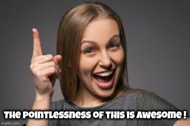 eureka face | The pointlessness of this is awesome ! | image tagged in eureka face | made w/ Imgflip meme maker