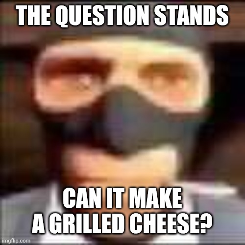 spi | THE QUESTION STANDS CAN IT MAKE A GRILLED CHEESE? | image tagged in spi | made w/ Imgflip meme maker
