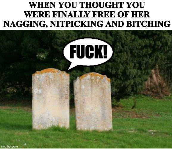 Grave | WHEN YOU THOUGHT YOU WERE FINALLY FREE OF HER NAGGING, NITPICKING AND BITCHING | image tagged in fun | made w/ Imgflip meme maker
