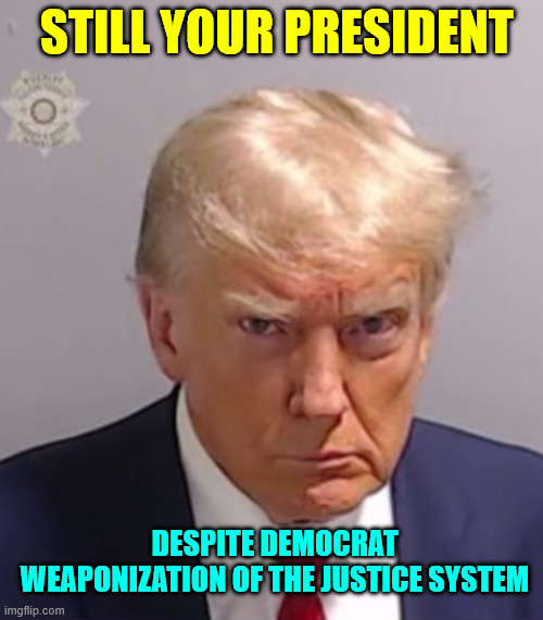 They did everything they could to keep him from running for President in 2024 | STILL YOUR PRESIDENT; DESPITE DEMOCRAT WEAPONIZATION OF THE JUSTICE SYSTEM | image tagged in donald trump mugshot,still your president | made w/ Imgflip meme maker