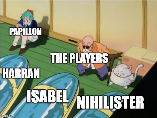 The end of Nikke's 3rd anniversary story | PAPILLON; HARRAN; THE PLAYERS; ISABEL; NIHILISTER | image tagged in nikke,dragonballz,this-may-age-poorly | made w/ Imgflip meme maker
