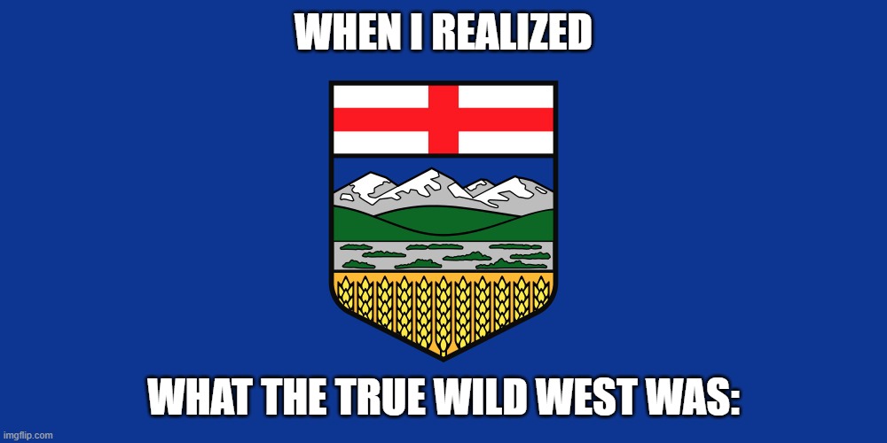 Alberta Flag | WHEN I REALIZED; WHAT THE TRUE WILD WEST WAS: | image tagged in alberta flag | made w/ Imgflip meme maker