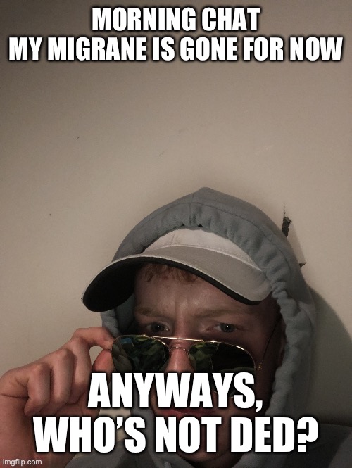 Really though? | MORNING CHAT
MY MIGRANE IS GONE FOR NOW; ANYWAYS, WHO’S NOT DED? | image tagged in really though | made w/ Imgflip meme maker