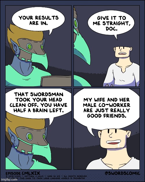 image tagged in swords,plague doctor,head,brain,half,idiot | made w/ Imgflip meme maker