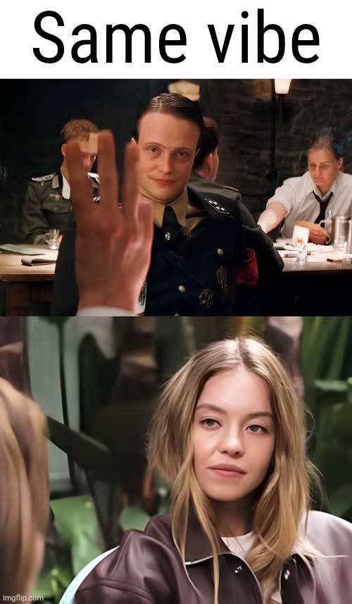 I like this lassie. Gaslighting just doesn't work on her at all does it. | Same vibe | image tagged in memes,nice try,sydney sweeny,inglorious basterds pub scene,noticing,good genes | made w/ Imgflip meme maker