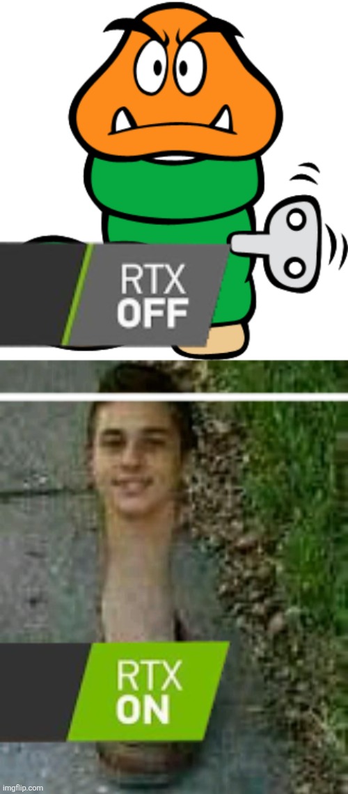 Shoe Goomba RTX on | image tagged in rtx,rtx on and off,goomba,cursed image,mario,super mario | made w/ Imgflip meme maker