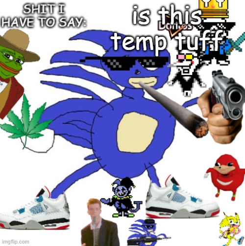 69SanicMLGdewritosjevil69 annoucement temp | is this temp tuff | image tagged in 69sanicmlgdewritosjevil69 annoucement temp | made w/ Imgflip meme maker
