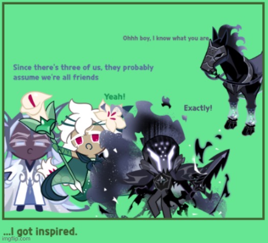 There's a horse comic, these three have a horse, so I made this | image tagged in cookie run,silentelderlily my beloved,these three have been rotating in my brain for a while | made w/ Imgflip meme maker