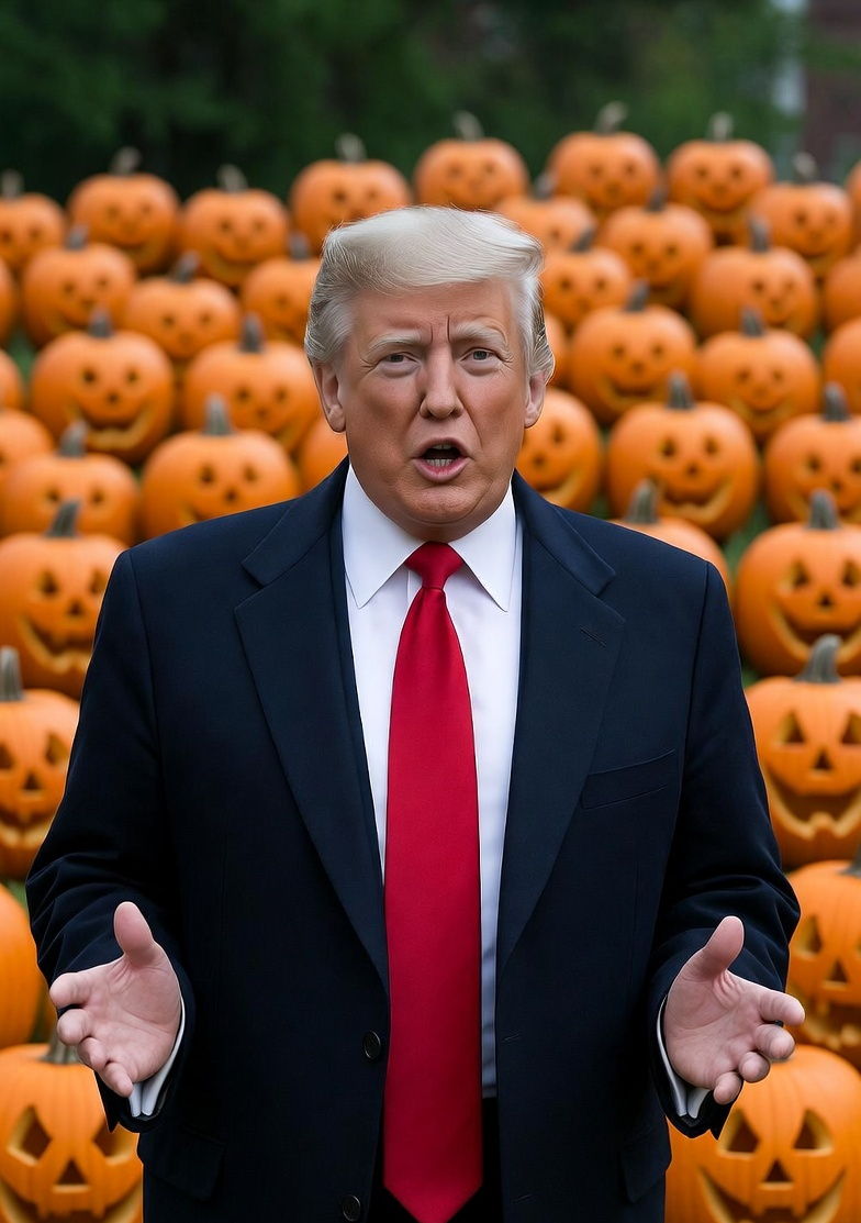 Donald Trump addressing his Pumpkin heads Blank Meme Template