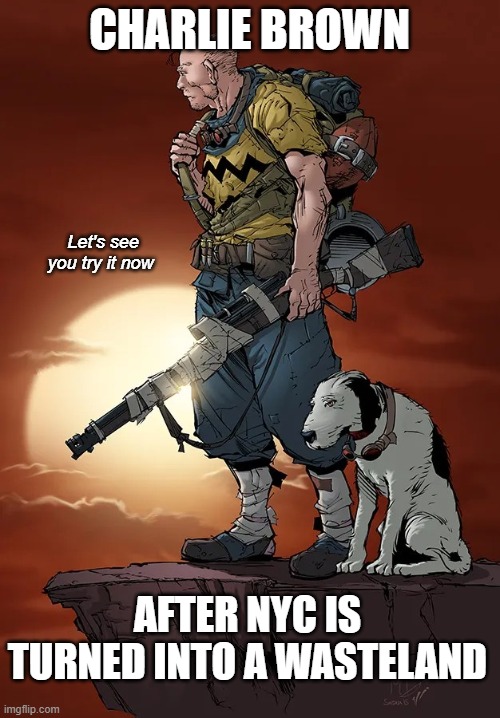 CHARLIE BROWN AFTER NYC IS TURNED INTO A WASTELAND Let's see you try it now | made w/ Imgflip meme maker