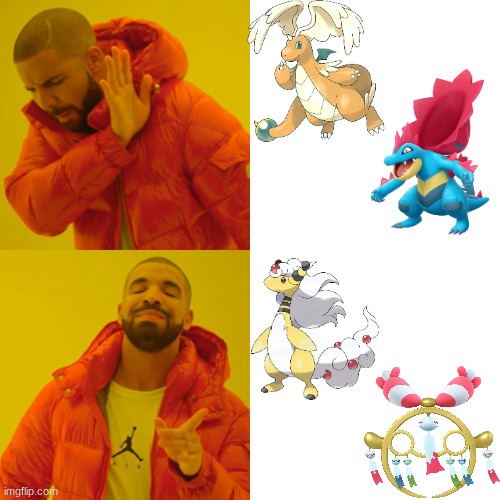 Reaction to copying pre-evolution features in mega evolution | image tagged in memes,drake hotline bling,funny,pokemon | made w/ Imgflip meme maker