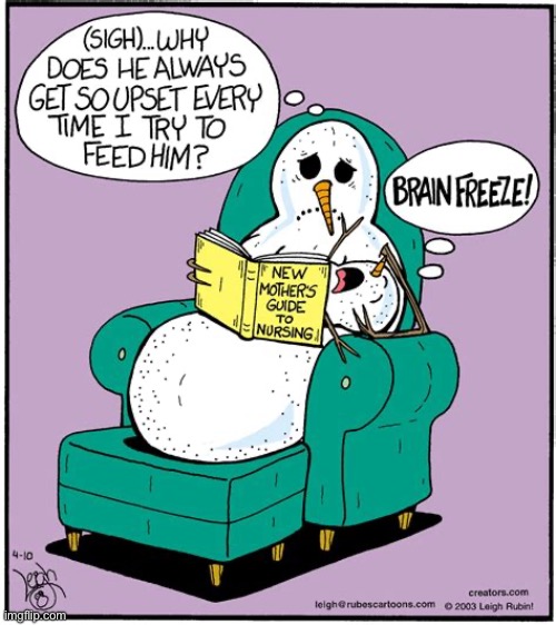 Rubes | image tagged in comics,rubes,snow people,mother and baby,nursing,brain freeze | made w/ Imgflip meme maker