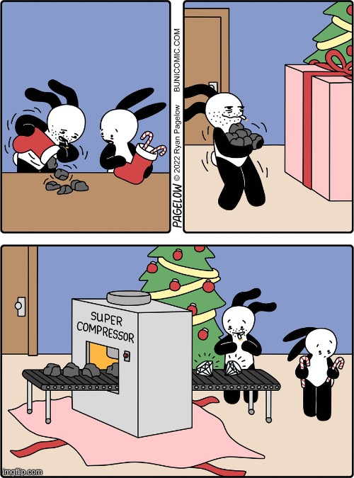 Buni Comics | image tagged in comics,buni comics,christmas,coal in stocking,machine,diamonds | made w/ Imgflip meme maker