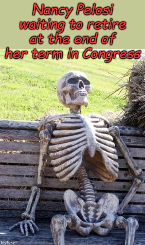 She and Paul have a few things to hammer out... | Nancy Pelosi waiting to retire at the end of her term in Congress | image tagged in memes,waiting skeleton | made w/ Imgflip meme maker