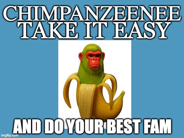 Test Motivation | CHIMPANZEENEE; TAKE IT EASY; AND DO YOUR BEST FAM | image tagged in test | made w/ Imgflip meme maker