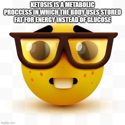 Ketosis | KETOSIS IS A METABOLIC PROCCESS IN WHICH THE BODY USES STORED FAT FOR ENERGY INSTEAD OF GLUCOSE | image tagged in nerd emoji,yapping,useless stuff,who asked | made w/ Imgflip meme maker