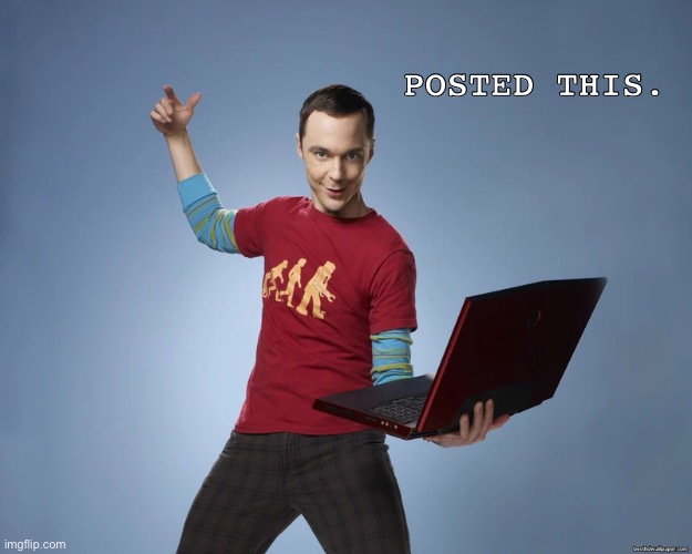 sheldon cooper laptop | POSTED THIS. | image tagged in sheldon cooper laptop,msmg | made w/ Imgflip meme maker