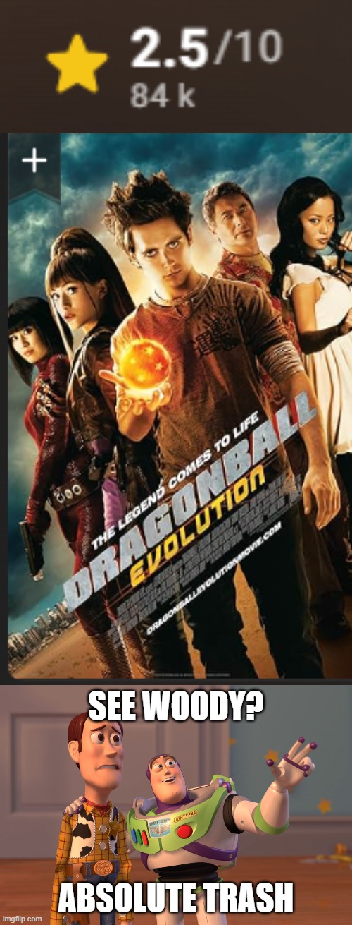 TRASH | SEE WOODY? ABSOLUTE TRASH | image tagged in memes,x x everywhere,dragonball,funny memes,fun,lol so funny | made w/ Imgflip meme maker