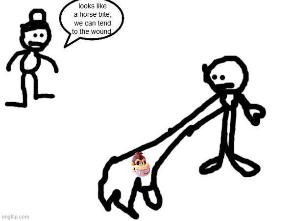 looks like a horse bite, we can tend to the wound. | made w/ Imgflip meme maker