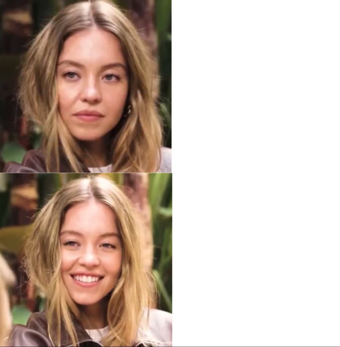 Sydney Sweeney Disinterested and Happy Blank Meme Template