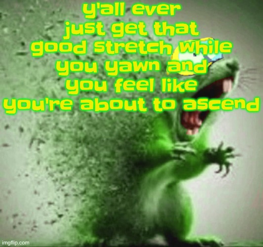 mill | y'all ever just get that good stretch while you yawn and you feel like you're about to ascend | image tagged in mill | made w/ Imgflip meme maker