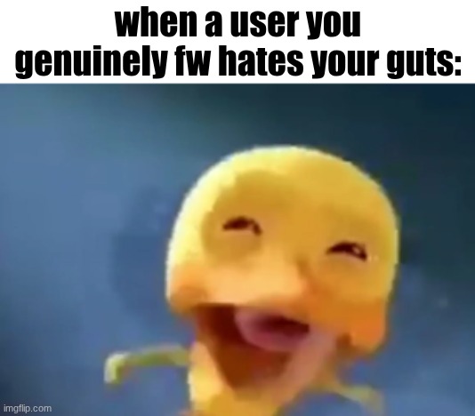 crying duck | when a user you genuinely fw hates your guts: | image tagged in crying duck | made w/ Imgflip meme maker