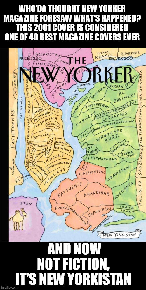 New Yorkistan | WHO'DA THOUGHT NEW YORKER MAGAZINE FORESAW WHAT'S HAPPENED? THIS 2001 COVER IS CONSIDERED ONE OF 40 BEST MAGAZINE COVERS EVER; AND NOW NOT FICTION, IT'S NEW YORKISTAN | image tagged in new yorkistan,mamdani | made w/ Imgflip meme maker