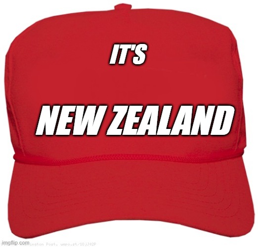 Its New Zealand | IT'S; NEW ZEALAND | image tagged in blank red maga hat | made w/ Imgflip meme maker