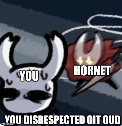 Pissed off hornet | HORNET; YOU; YOU DISRESPECTED GIT GUD | image tagged in pissed off hornet | made w/ Imgflip meme maker