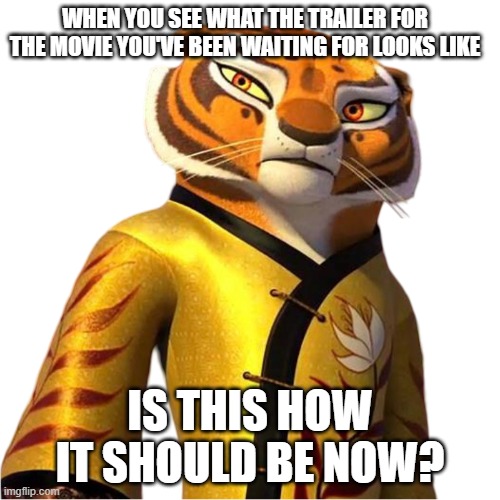 The first trailer for a movie is usually: | WHEN YOU SEE WHAT THE TRAILER FOR THE MOVIE YOU'VE BEEN WAITING FOR LOOKS LIKE; IS THIS HOW IT SHOULD BE NOW? | image tagged in master tigress | made w/ Imgflip meme maker
