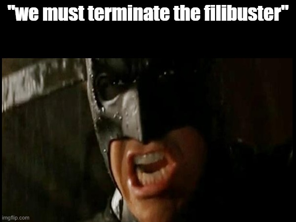 "we must terminate the filibuster" | image tagged in msmg,filibuster,donald trump,trump | made w/ Imgflip meme maker