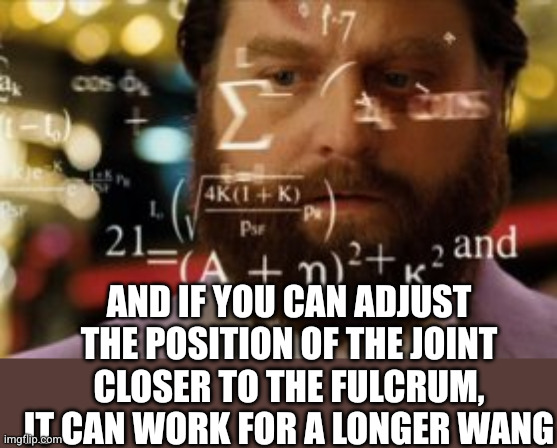Trying to calculate how much sleep I can get | AND IF YOU CAN ADJUST THE POSITION OF THE JOINT CLOSER TO THE FULCRUM, IT CAN WORK FOR A LONGER WANG | image tagged in trying to calculate how much sleep i can get | made w/ Imgflip meme maker