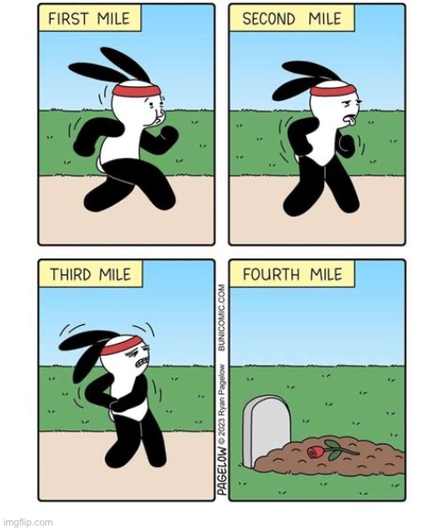 Buni Comics | image tagged in comics,buni comics,running,winded,last mile,dead | made w/ Imgflip meme maker