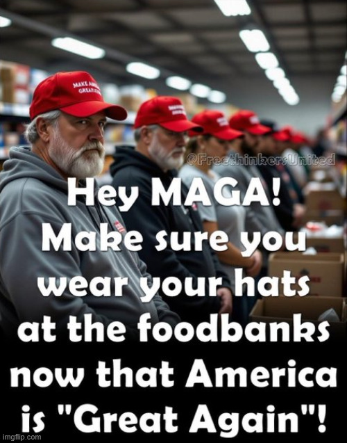 Ain't Merica great now | image tagged in ain't merica great now,red cap day at the food bank,hangry,maga meals,trump 2028 | made w/ Imgflip meme maker