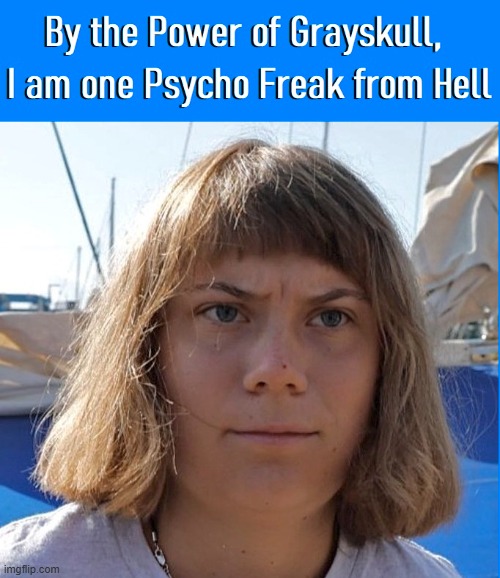 Greta looks like He-Man, but acts like Skeletor | image tagged in vince vance,by the power of greyskull,he-man,skeletor,greta thunberg,memes | made w/ Imgflip meme maker