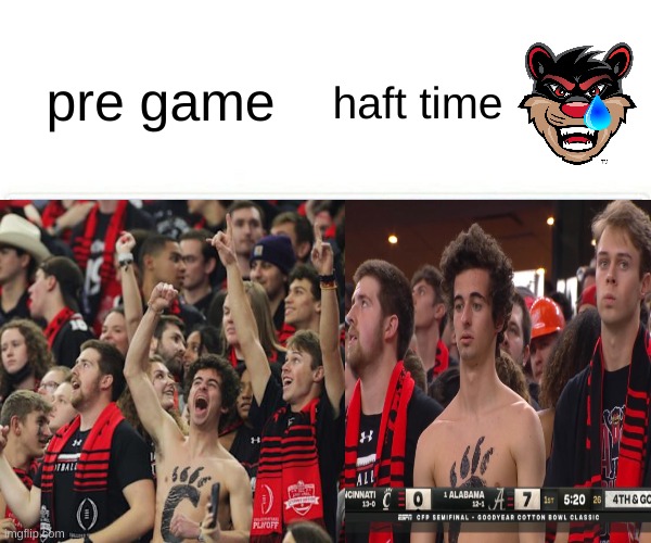 Cincinnati Bearcats meme | haft time; pre game | image tagged in memes,college football,football,cincinnati,sports,stunned | made w/ Imgflip meme maker