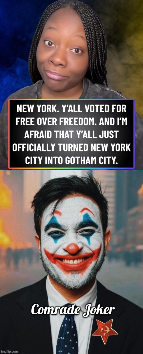 Comrade Zohran is the new Joker | Comrade Joker | image tagged in zohran joker,gotham,city | made w/ Imgflip meme maker