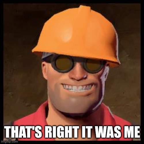 THAT'S RIGHT IT WAS ME | image tagged in engineer tf2 | made w/ Imgflip meme maker