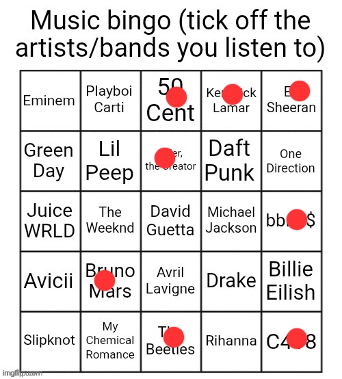 Music bingo | image tagged in music bingo | made w/ Imgflip meme maker