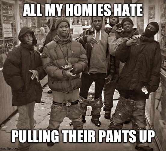 Like bro look at them in the picture :loudly-crying: | ALL MY HOMIES HATE; PULLING THEIR PANTS UP | image tagged in all my homies hate,funny,smort,template jokes,if you read this tag you are cursed | made w/ Imgflip meme maker