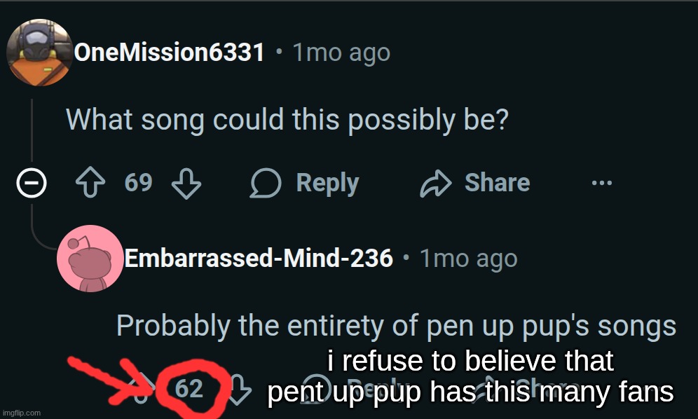 the post was "the song, that one part that makes you wanna jork it" | i refuse to believe that pent up pup has this many fans | made w/ Imgflip meme maker