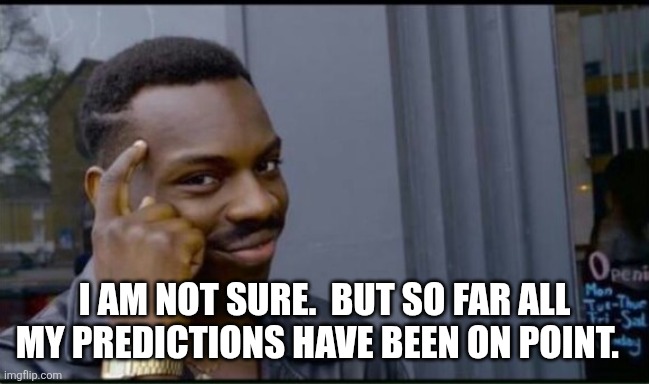 Thinking Black Man | I AM NOT SURE.  BUT SO FAR ALL MY PREDICTIONS HAVE BEEN ON POINT. | image tagged in thinking black man | made w/ Imgflip meme maker