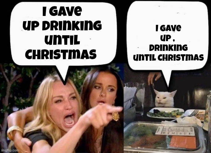 Don't eat the Cat | I gave up drinking until Christmas I gave up , 
drinking until Christmas | image tagged in don't eat the cat | made w/ Imgflip meme maker