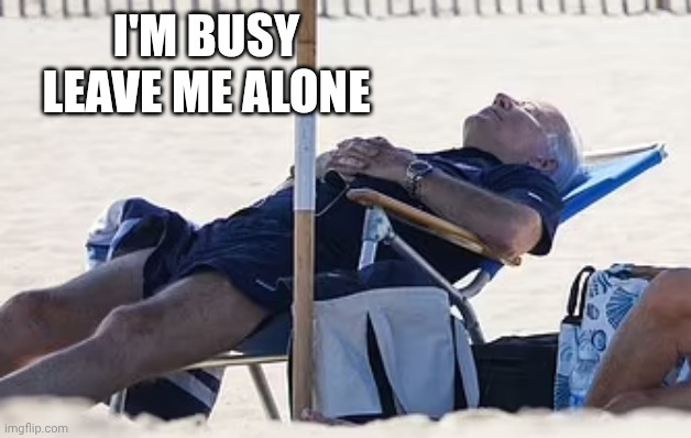 Beach Bum Biden | I'M BUSY
LEAVE ME ALONE | image tagged in beach bum biden | made w/ Imgflip meme maker