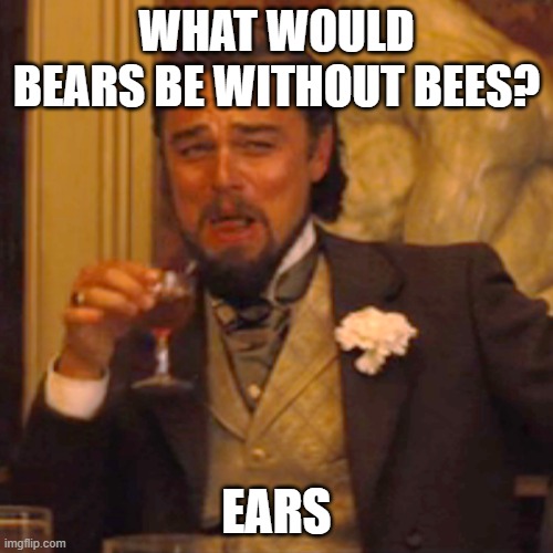 HOHOHO | WHAT WOULD BEARS BE WITHOUT BEES? EARS | image tagged in memes,laughing leo,dad joke,funny,fun,bears | made w/ Imgflip meme maker