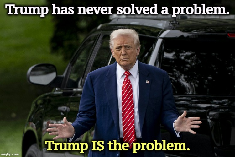 Trump has never solved a problem. Trump IS the problem. | image tagged in trump,problem,confusion,incompetence,chaos,cruel | made w/ Imgflip meme maker